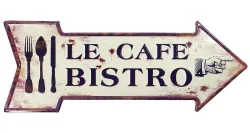 Blechschild LE CAFE BISTRO Retro Vintage-Deko Pfeil Küche Geprägt 50 x 19 cm