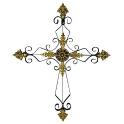 Wandkreuz groß Schmiedeeisen Schwarz Gold Wand-Kruzifix Kreuz Antik-Stil 60cm