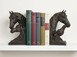 Buchstütze Pferd mit Fohlen 2 Stück Buchständer Kunstguss Antik-Stil