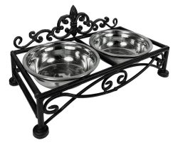 Futternapf Landhausstil Lilie Doppelnapf Hund Katze Fressnapf Schwarz 28 cm