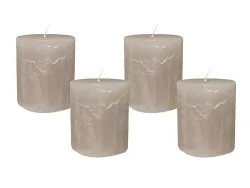 4 Rustic Stumpenkerzen Premium Kerze Grau 7x8cm - 40 Std Brenndauer