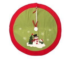Weihnachtsbaumdecke Schneemann Grün Rot Schneeflocke Christbaumdecke Rund 90cm