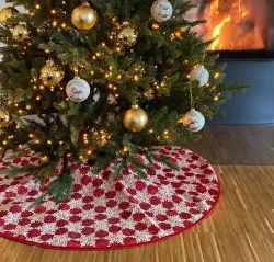 Weihnachtsbaumdecke Schneeflocke Rot Christbaum-Unterlage Christbaumdecke 110cm