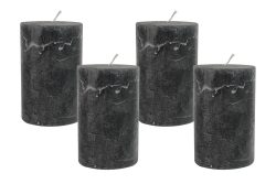 4 Rustic Stumpenkerzen Premium Kerze Anthrazit 7x12cm - 55 Std Brenndauer