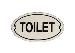 Türschild TOILET Emaille Metall Oval Weiß Toilettenschild Nostalgie 7,5x13,5cm
