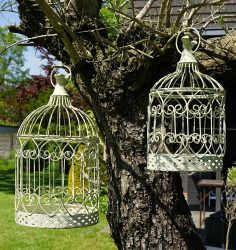 Deko Vogelkäfig Dekokäfig Set 2 Stück Antik-Stil Vogel Shabby Chic Weiß
