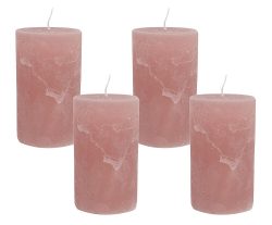 4 Rustic Stumpenkerzen Premium Kerze Rosenholz Rosa 7x8cm - 40 Std Brenndauer
