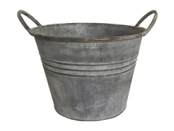 Zinkeimer Pflanztopf Zink Rund mit Griffen Vintage Landhausstil Grau 27 cm