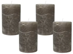 4 Rustic Stumpenkerzen Premium Kerze Dark Taupe 7x12cm - 55 Std Brenndauer