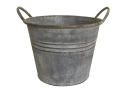 Zinkeimer Pflanztopf Zink Rund mit Griffen Vintage Landhausstil Grau 19 cm