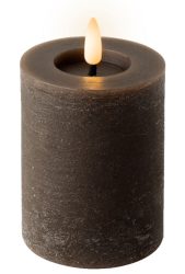 LED Kerze Rustic Braun Stumpenkerze Flammeneffekt Echtwachs Warmweiß H 11,2cm