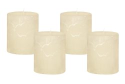 4 Rustic Stumpenkerzen Premium Kerze Creme Weiss 7x8cm - 40 Std Brenndauer