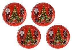 Weihnachtsteller Nikolaus Advent 4 Stück Plätzchenteller Weihnachten Rot Nussknacker