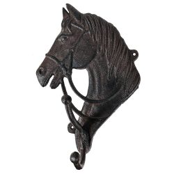 Garderobenhaken Pferdekopf Trensenhalter Pferd Gusseisen Braun Doppelhaken Antik-Stil
