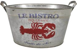 Pflanzgefäß Zinkwanne Hummer Fruit de Mer Vintage Blumenkübel Zink 47x33cm