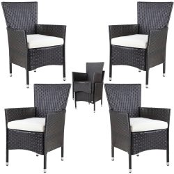 Polyrattan Gartenstuhl 4er-Set Braun/Creme stapelbar