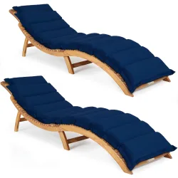 Faltbare Gartenliege 2er-Set Akazie FSC®-zertifiziert inkl Auflage Blau