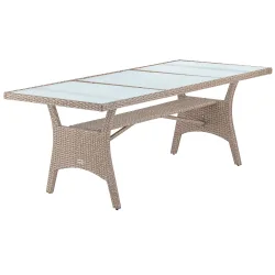 Polyrattan Gartentisch Takeo Creme 190x90x74cm Glas