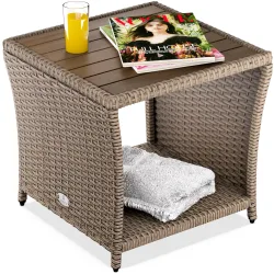 Polyrattan Beistelltisch Creme 40x45x45cm Akazienholz