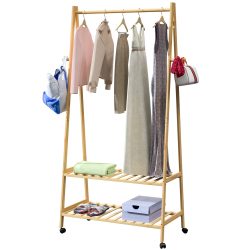Kleiderständer Bambus mit Rollen 155x70x45cm