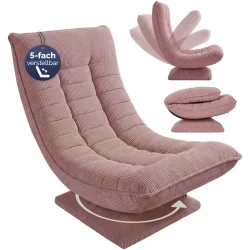 Sessel Aberdeen Dunkelpink Cord 5fach verstellbar 360 Grad drehbar klappbar