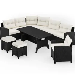 Polyrattan Ecklounge Schwarz/Creme inkl Kissen