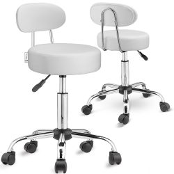 Rollhocker 2er-Set Weiß 360° drehbar mit Rückenlehne