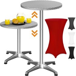 Stehtisch Silber 115x60cm + Stehtischhusse Rot Ø60cm