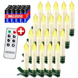 Kabellose Weihnachtsbaumkerzen LED 20er-Set Warmweiß mit Batterien & Fernbedienung