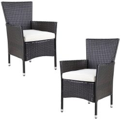Polyrattan Gartenstuhl 2er-Set Braun/Creme stapelbar