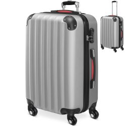 Hartschalenkoffer L Rollen 360º Reisekoffer 62L Silber ABS
