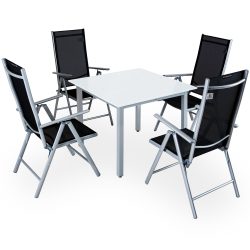 Garten-Sitzgruppe Bern 5-tlg Silber Alu Milchglas