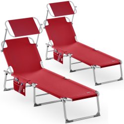 Sonnenliege Ibiza 2er-Set Rot Alu mit Sonnendach