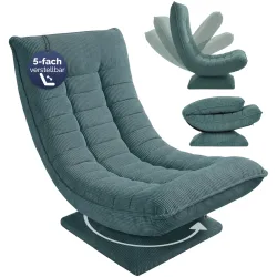Sessel Aberdeen Graugrün Cord 5fach verstellbar 360 Grad drehbar klappbar