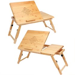 Laptoptisch Bambus 2er-Set 55x28x35cm Belüftungslöcher & Schublade