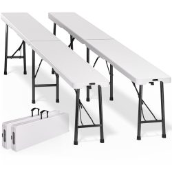 Bierbank 2er-Set Weiß Kunststoff 180cm