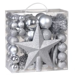 Weihnachtskugeln Silber 77 tlg in matt glänzend & glitzernd