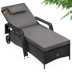 Polyrattan Gartenliege Schwarz/Anthrazit 193x90x43cm