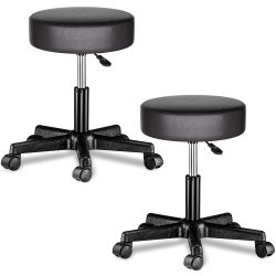 Rollhocker 2er-Set Kunstleder Schwarz 360° drehbar