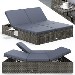 Polyrattan Sonnenliege Grau/Anthrazit 200x160x33cm