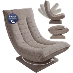 Sessel Aberdeen Taupe Cord 5fach verstellbar 360 Grad drehbar klappbar