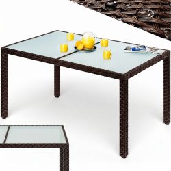 Polyrattan Gartentisch Braun 150x90x75cm Wetterfest Milchglas Garten Terrasse Esstisch Outdoor Draußen