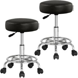 Rollhocker 2er-Set Kunstleder Schwarz 360° drehbar