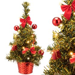 Künstlicher Mini Weihnachtsbaum 36cm Rot mit Timer Lichterkette & Deko