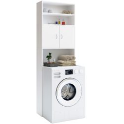 Waschmaschinenschrank 185x63x20cm kompakt 3 Böden Magnettüren Weiß