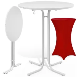 Stehtisch Weiß 110x80cm + Stehtischhusse Rot Ø80cm