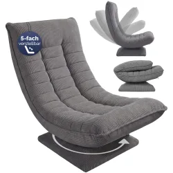 Sessel Aberdeen Grau Cord 5fach verstellbar 360 Grad drehbar klappbar