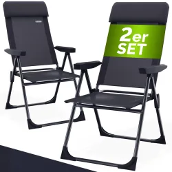 Gartenstuhl klappbar 2er-Set Anthrazit Alu Hochlehner verstellbar