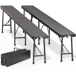 Bierbank 2er-Set Weiß Kunststoff 180cm