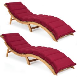 Faltbare Gartenliege 2er-Set Akazie FSC®-zertifiziert inkl Auflage Rot